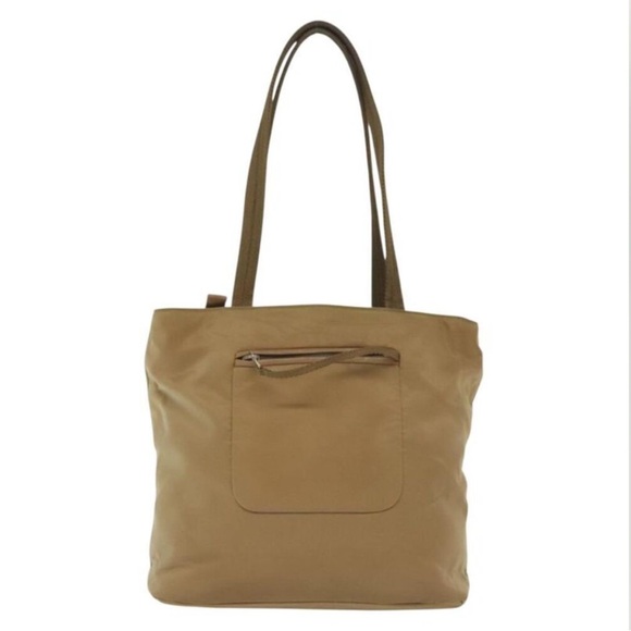 PRADA Tote Bag Nylon Beige Auth ti2720